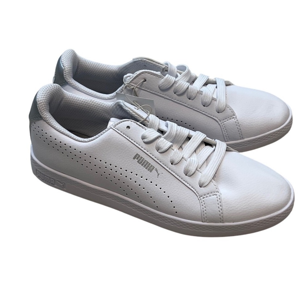 Puma Smash PERF Sneakers‎ White Silver Women's Size 6.5 Casual Lace Up Shoes